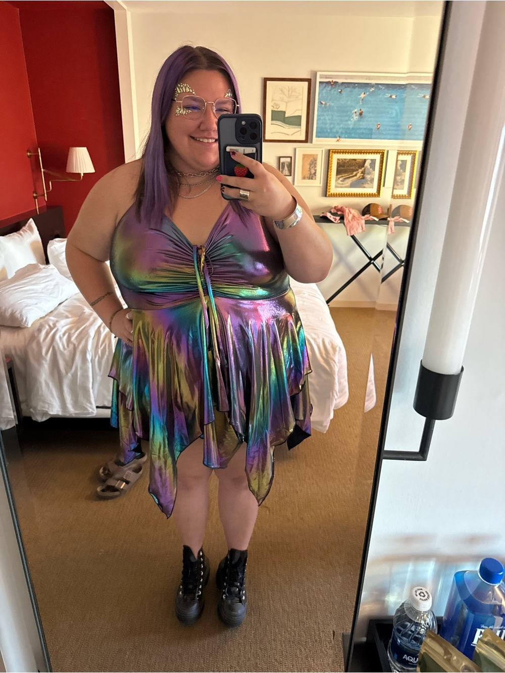 Dolls Kill Iridescent Rainbow Handkerchief Hem Mini Dress